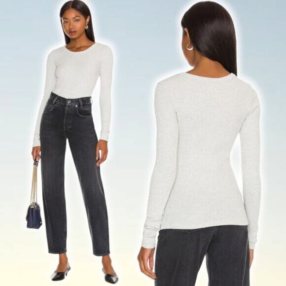 Agolde Tops - AGOLDE Maya Scoop Neck Rib Top Size Large Brushed Grey Heather